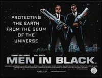 4b389 MEN IN BLACK DS British quad '97 Will Smith & Tommy Lee Jones with huge guns!