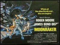 4b391 MOONRAKER British quad '79 art of Roger Moore as James Bond & sexy babes by Gouzee!