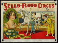 4b154 SELLS FLOTO CIRCUS circus poster '30s great stone litho art of Rose Millette & horse!