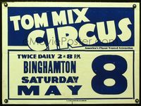 4b155 TOM MIX CIRCUS MAY 8 circus poster '30s America's finest tented attraction!
