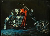 4b625 GENE SIMMONS commercial poster '77 wild image of the lead singer of KISS & motorcycle!