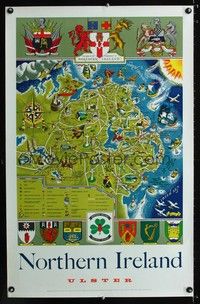 4b131 NORTHERN IRELAND ULSTER English travel poster '60 cool map of Northern Ireland!