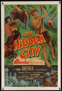 4b200 HIDDEN CITY linen 1sh '50 great images of Johnny Sheffield as Bomba the Jungle Boy!