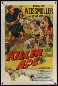 4b201 KILLER APE linen 1sh '53 Weissmuller as Jungle Jim, drug-mad beasts ravage human prey!
