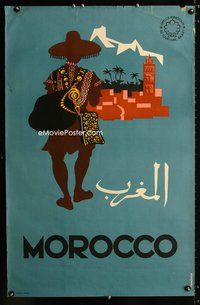 4b128 MOROCCO TRAVEL Morocco travel poster '60 Moroccan travel, art of man walking by Fevrier!