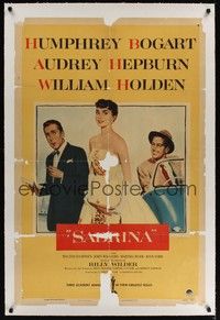 4b209 SABRINA linen 1sh '54 Audrey Hepburn, Humphrey Bogart, William Holden, Billy Wilder