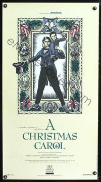 4b233 CHRISTMAS CAROL stage play poster '80s Charles Dickens classic, cool David Wariner art!