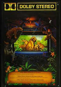 4b241 DOLBY STEREO DS special poster '90 artwork of jungle animals in theater!