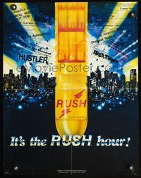 4b259 IT'S THE RUSH HOUR! special poster '77 cool artwork of liquid incense & city!