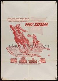 4b173 PONY EXPRESS military special 30x42 '53 art of Charlton Heston as Buffalo Bill on horseback!