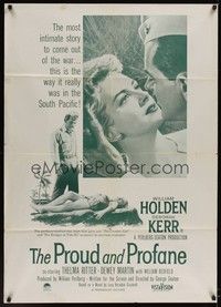 4b174 PROUD & PROFANE military special 30x42 '56 romantic close up of William Holden & Deborah Kerr