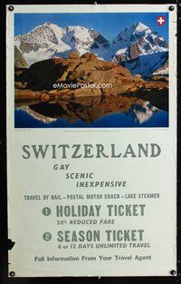 4b135 SWITZERLAND Swiss travel poster '60s Swiss travel, great photo by Schneider!