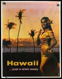 4b121 HAWAII...JUST A WISH AWAY travel poster '60s image of sexy girl on the coast!