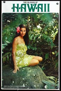 4b125 ISLANDS OF HAWAII travel poster '60s sexy image of Elizabeth Logue in sarong!