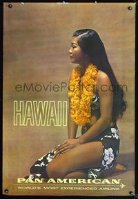 4b133 PAN AMERICAN HAWAII travel poster '60s pretty Hawaiian native girl!