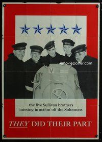 4b098 FIVE SULLIVAN BROTHERS war poster '43 WWII missing in action off the Solomons!