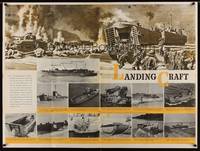 4b105 LANDING CRAFT war poster '40s WWII, great art of soldiers & equipment storming beach!