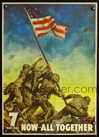 4b108 NOW..ALL TOGETHER war poster '45 WWII Iwo Jima artwork by C.C. Beall!