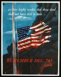 4b109 REMEMBER DEC. 7TH! war poster '42 Pearl Harbor, Sallburg artwork of tattered flag!