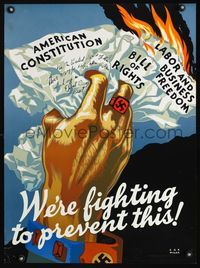 4b117 WE'RE FIGHTING TO PREVENT THIS war poster '43 WWII, great Chester Raymond Miller art!