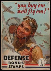 4b118 YOU BUY 'EM WE'LL FLY 'EM WWII war poster '42 great WWII artwork by Wilkinsons!