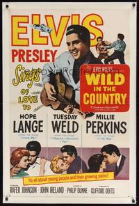 4b211 WILD IN THE COUNTRY linen 1sh '61 Elvis Presley sings of love to Tuesday Weld, rock & roll!