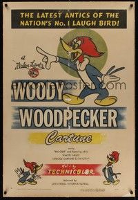 4b212 WOODY WOODPECKER linen 1sh '50 Walter Lantz, latest antics of the nation's no.1 laugh bird!