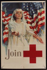 4b103 JOIN war poster '40s wonderful artwork of Red Cross nurse by Walter W. Seaton!