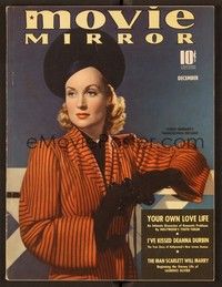 4c098 MOVIE MIRROR magazine December 1939 portrait of Carole Lombard in wild outfit by Paul Duval!