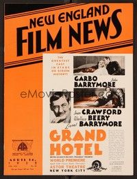 4c050 NEW ENGLAND FILM NEWS exhibitor magazine April 14, 1932 illustrated ad for Grand Hotel!