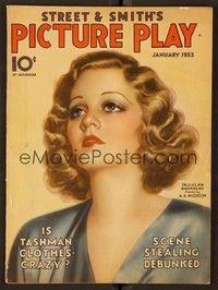 4c080 PICTURE PLAY magazine January 1933 artwork portrait of Tallulah Bankhead by A.D. Moscon!