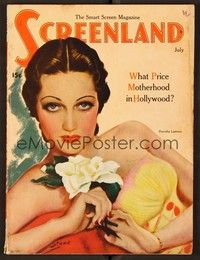 4c086 SCREENLAND magazine July 1938 art of sexy Dorothy Lamour by Marland Stone!
