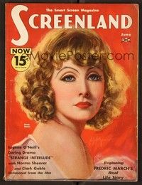 4c084 SCREENLAND magazine June 1932 art of beautiful Greta Garbo by A..D. Neville!