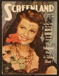 4c092 SCREENLAND magazine October 1948 sexiest Rita Hayworth holding rose & wearing cool necklace!