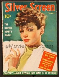4c117 SILVER SCREEN magazine February 1942 art of sexy Gene Tierney by Marland Stone!