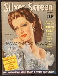 4c116 SILVER SCREEN magazine January 1942 art of beautiful Loretta Young by Marland Stone!