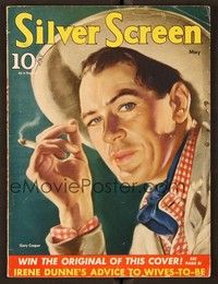 4c112 SILVER SCREEN magazine May 1940 art of smoking cowboy Gary Cooper by Marland Stone!
