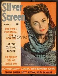 4c120 SILVER SCREEN magazine October 1943 portrait of Olivia De Havilland from Goverment Girl!