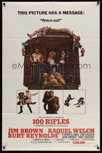 4d002 100 RIFLES style A 1sh '69 Jim Brown, sexy Raquel Welch & Burt Reynolds on back of train!