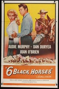 4d007 6 BLACK HORSES  1sh '62 Audie Murphy, Dan Duryea, sexy Joan O'Brien!