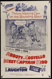 4d011 ABBOTT & COSTELLO MEET CAPTAIN KIDD  1sh R60 art of pirates Bud & Lou with Charles Laughton!