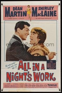 4d031 ALL IN A NIGHT'S WORK  1sh '61 Dean Martin, sexy Shirley MacLaine wearing only a towel!