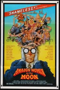 4d039 AMAZON WOMEN ON THE MOON  1sh '87 Joe Dante, cool wacky artwork of cast by William Stout!