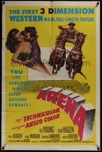 4d054 ARENA  1sh '53 Gig Young, Jean Hagen, Polly Bergen, first 3-D western!