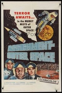 4d059 ASSIGNMENT-OUTER SPACE  1sh '62 Antonio Margheriti directed, Italian sci-fi Space Men!