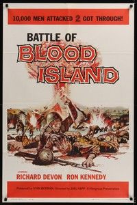 4d075 BATTLE OF BLOOD ISLAND  1sh '60 Joel Rapp, Richard Devon, incredibly bloody war artwork!