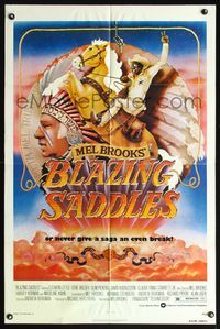 4d107 BLAZING SADDLES  1sh '74 classic Mel Brooks western, art of Cleavon Little by John Alvin!
