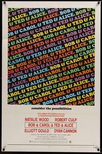 4d121 BOB & CAROL & TED & ALICE  1sh '69 Natalie Wood, Elliott Gould, Dyan Cannon, Robert Culp!