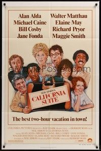 4d160 CALIFORNIA SUITE style B 1sh '78 Alan Alda, Michael Caine, Fonda, all-star cast Struzan art!