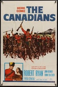 4d164 CANADIANS  1sh '61 cool image of Robert Ryan & Royal Mounted Police charging!